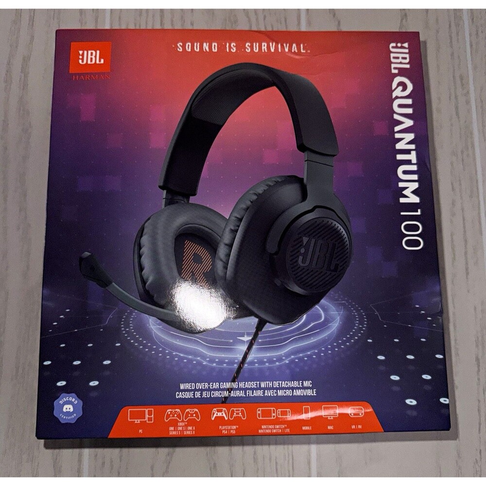 JBL Quantum 100 Wired Over-Ear Gaming Headset Black 3.5mm Detachable Mic